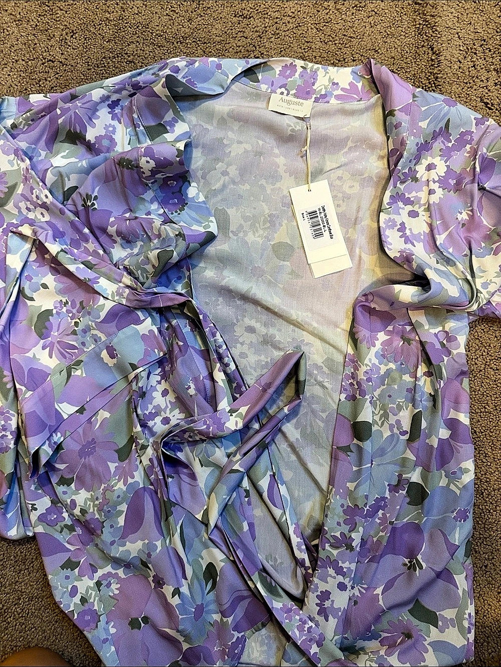 Auguste Floral Wrap kimono in Purple & Blue Large NWT